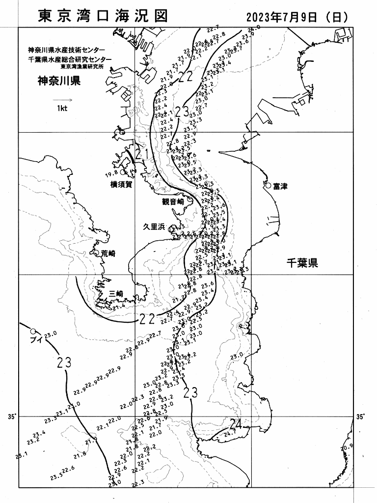 海況図, 東京湾口海況図 検索結果, (水温分布 等を図示)