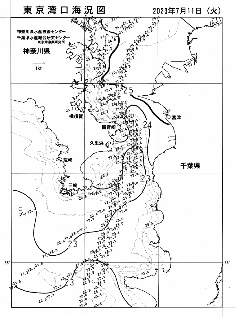 海況図, 東京湾口海況図 検索結果, (水温分布 等を図示)