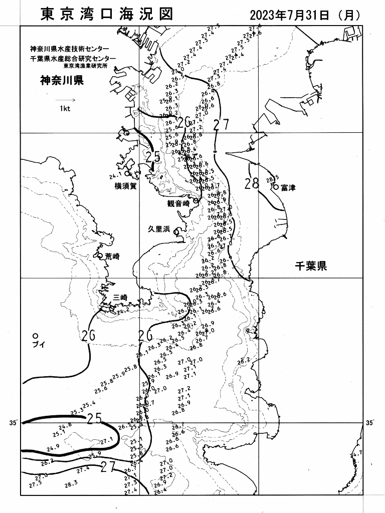 海況図, 東京湾口海況図 検索結果, (水温分布 等を図示)