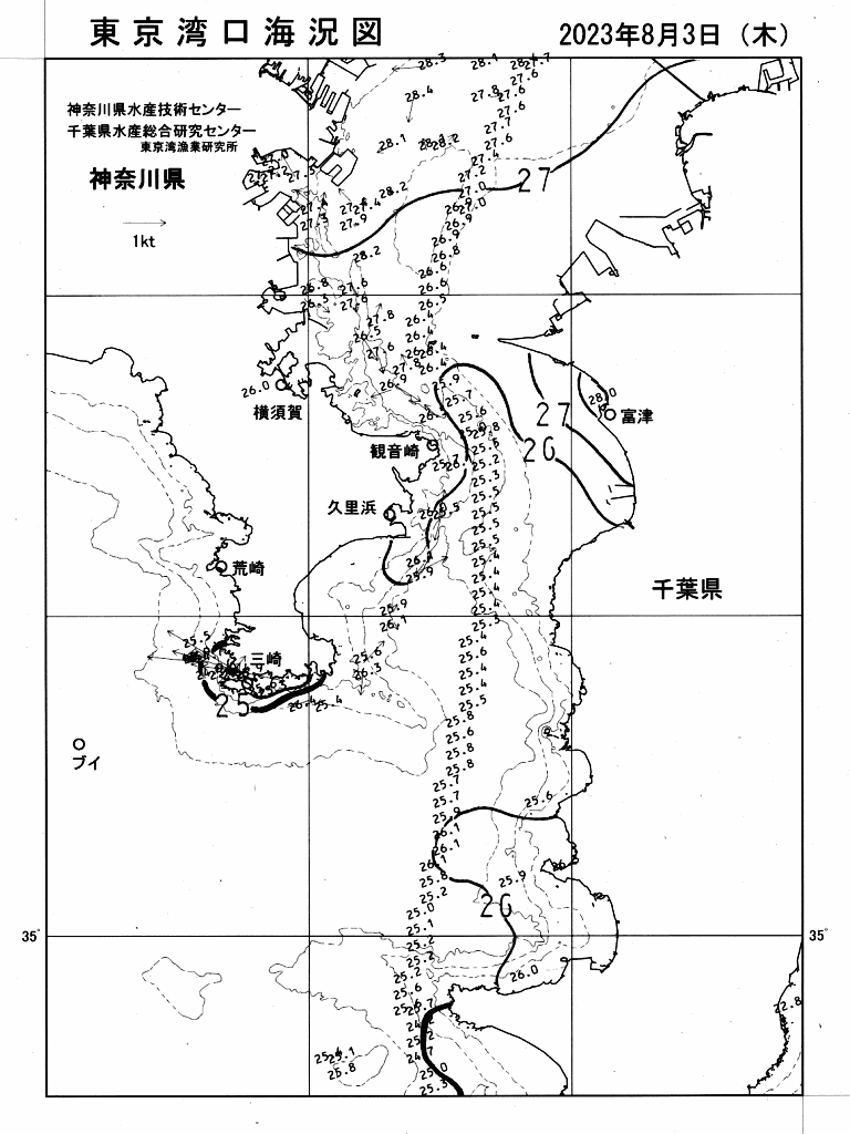 海況図, 東京湾口海況図 検索結果, (水温分布 等を図示)