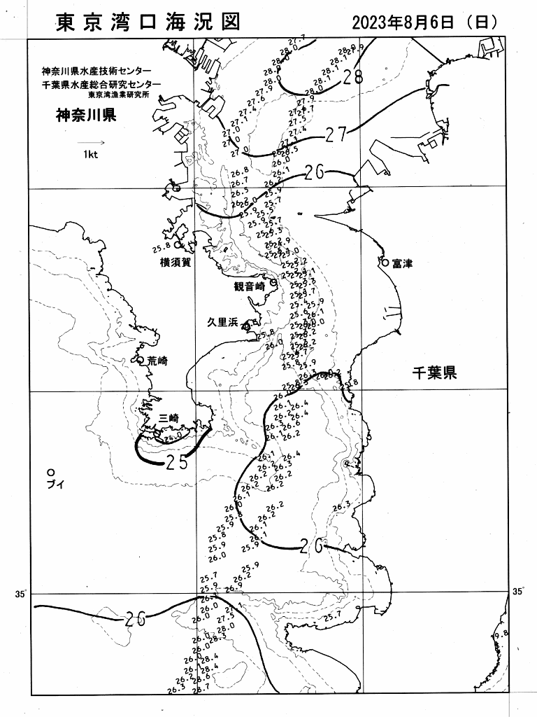 海況図, 東京湾口海況図 検索結果, (水温分布 等を図示)