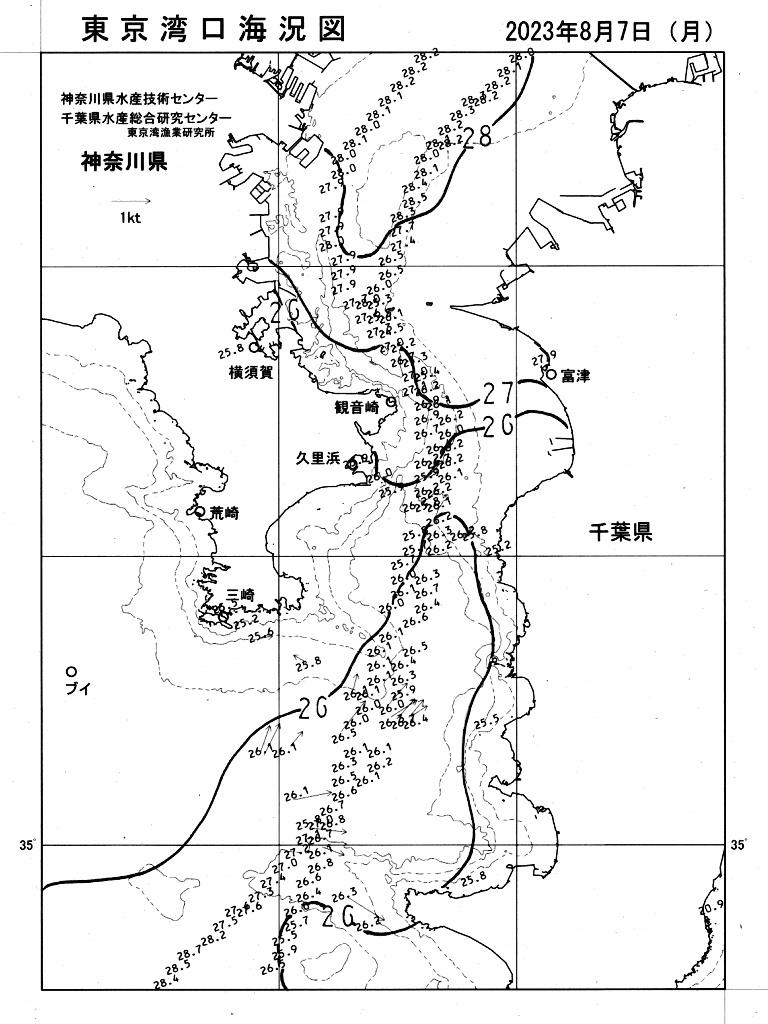 海況図, 東京湾口海況図 検索結果, (水温分布 等を図示)