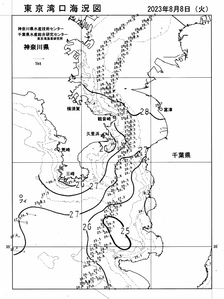 海況図, 東京湾口海況図 検索結果, (水温分布 等を図示)