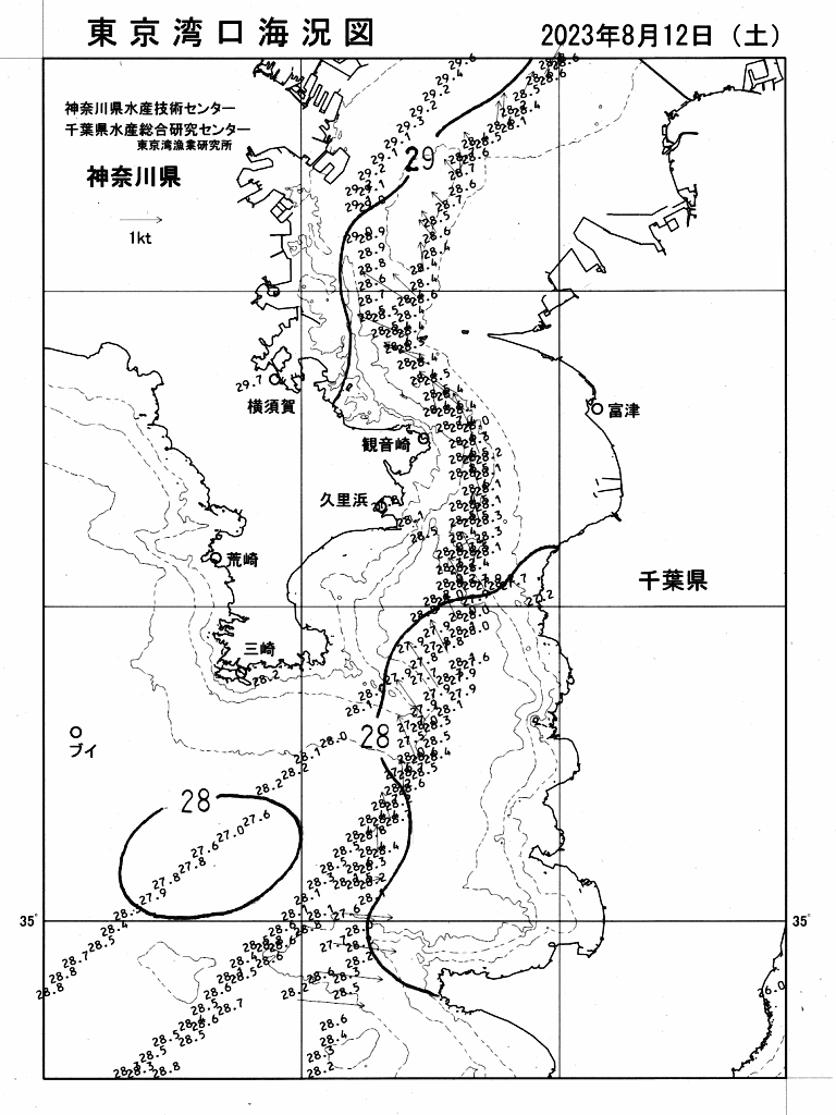 海況図, 東京湾口海況図 検索結果, (水温分布 等を図示)