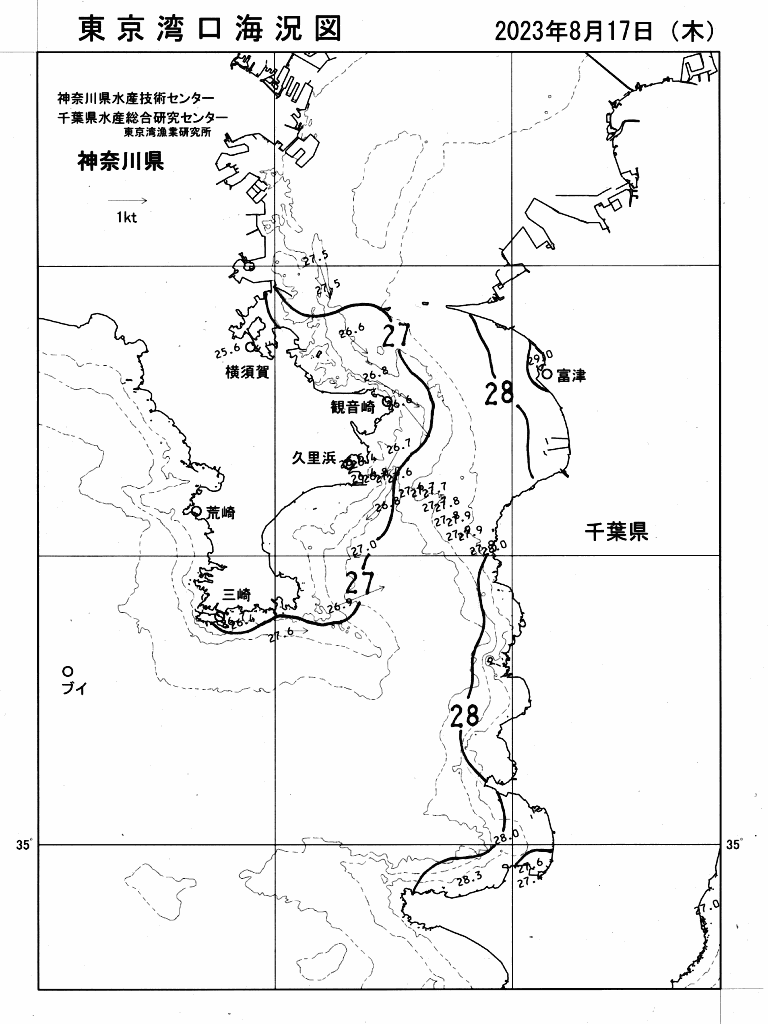 海況図, 東京湾口海況図 検索結果, (水温分布 等を図示)