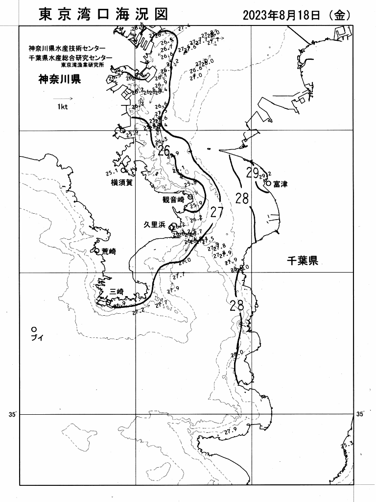 海況図, 東京湾口海況図 検索結果, (水温分布 等を図示)