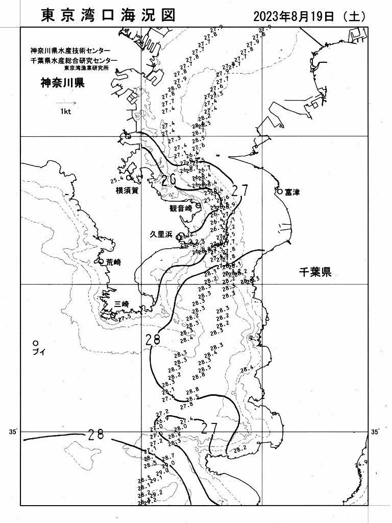 海況図, 東京湾口海況図 検索結果, (水温分布 等を図示)