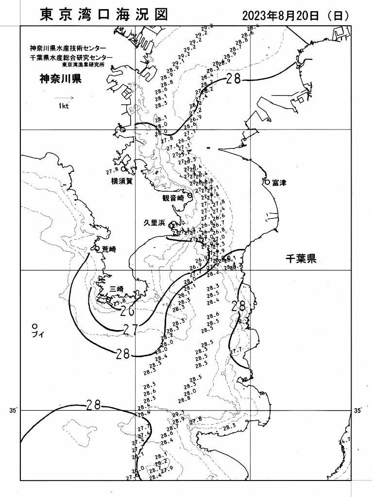 海況図, 東京湾口海況図 検索結果, (水温分布 等を図示)