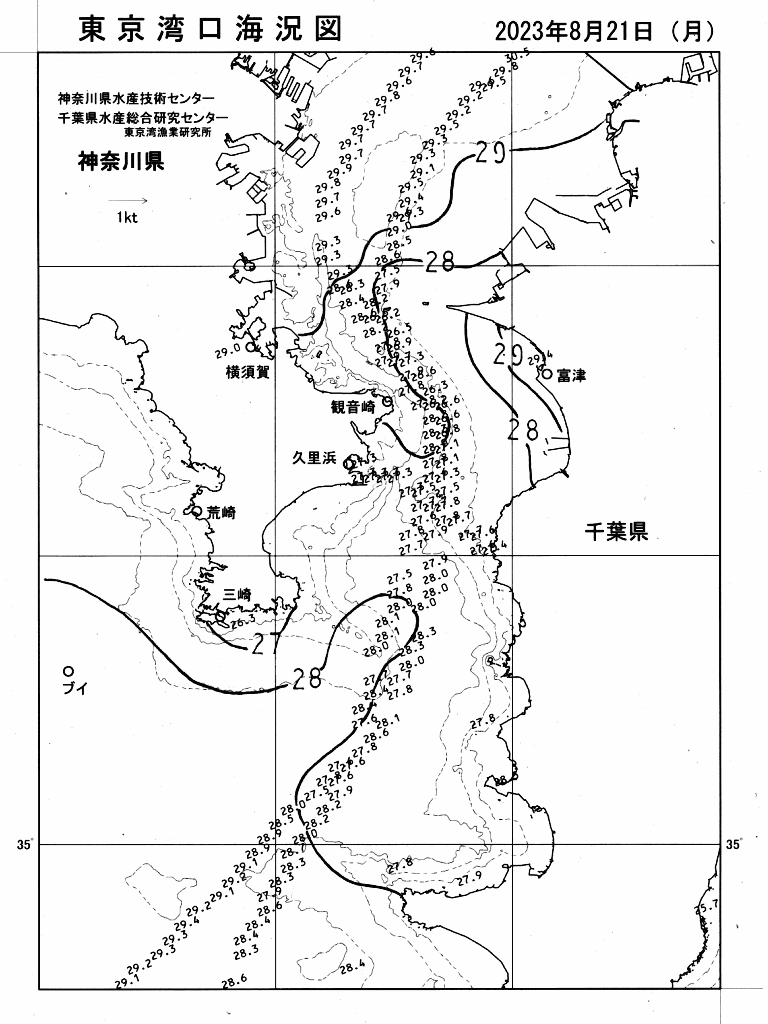 海況図, 東京湾口海況図 検索結果, (水温分布 等を図示)
