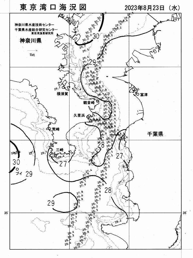 海況図, 東京湾口海況図 検索結果, (水温分布 等を図示)
