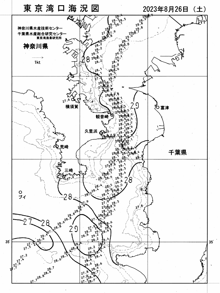 海況図, 東京湾口海況図 検索結果, (水温分布 等を図示)