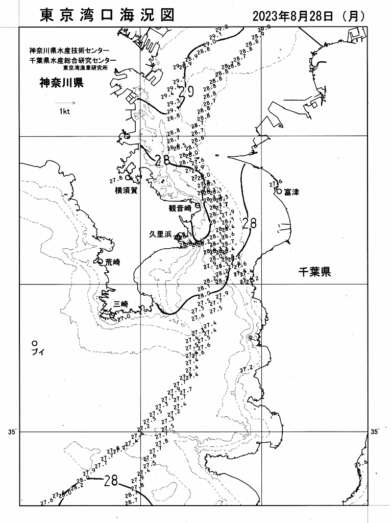 海況図, 東京湾口海況図 検索結果, (水温分布 等を図示)