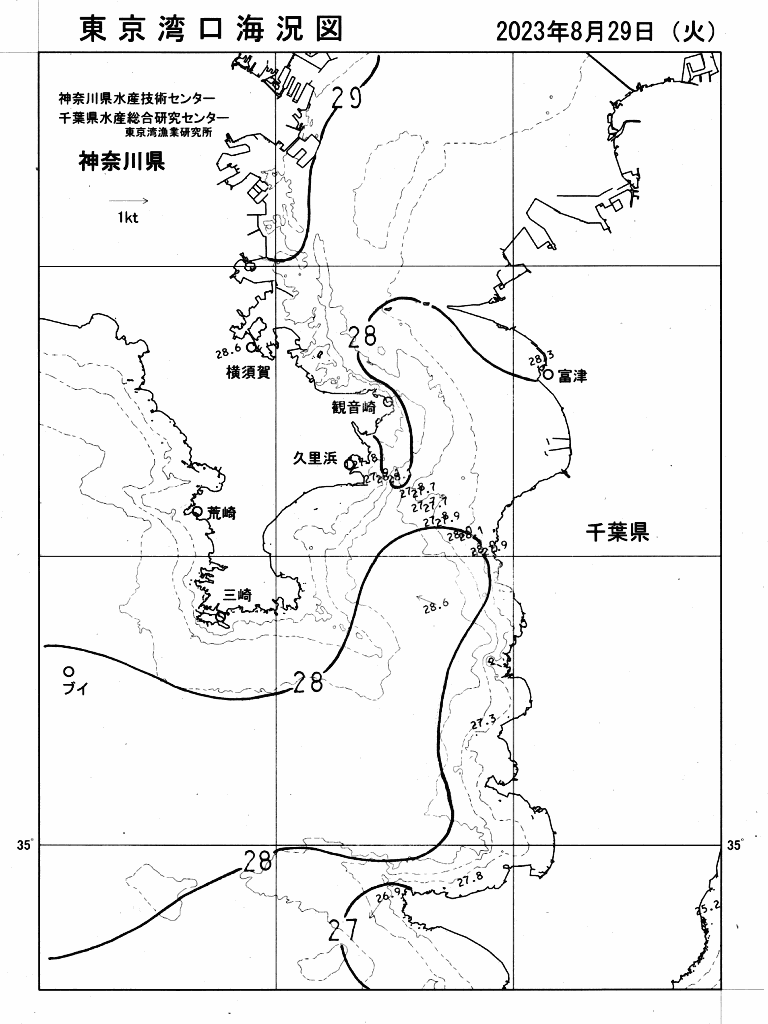 海況図, 東京湾口海況図 検索結果, (水温分布 等を図示)