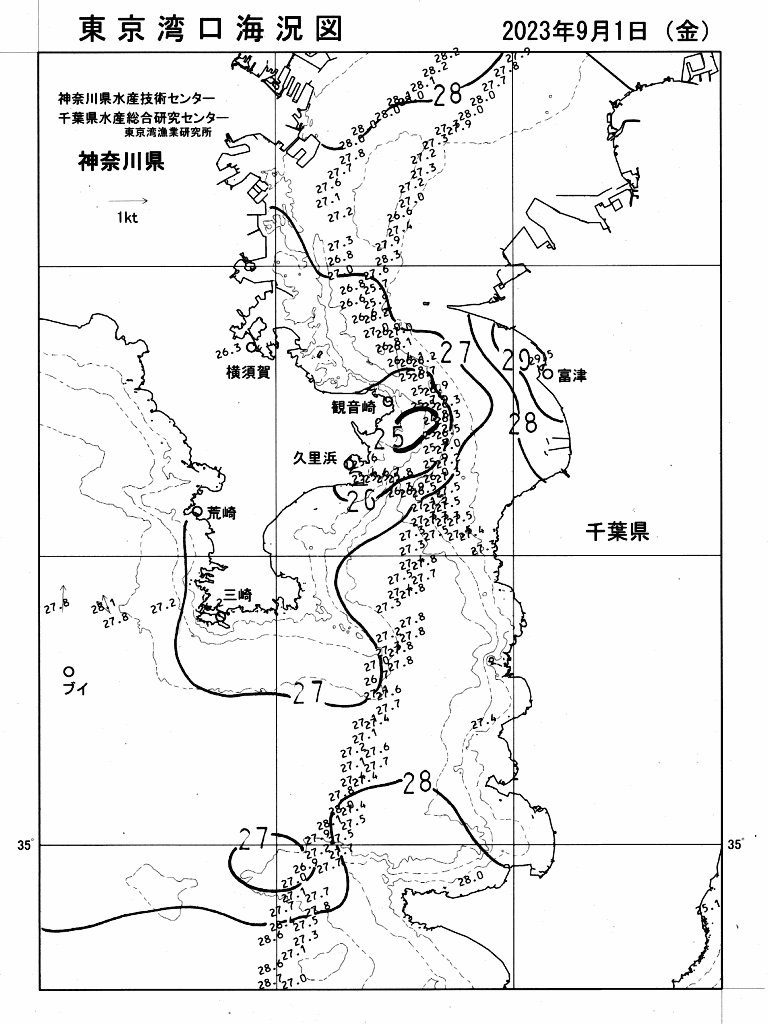 海況図, 東京湾口海況図 検索結果, (水温分布 等を図示)