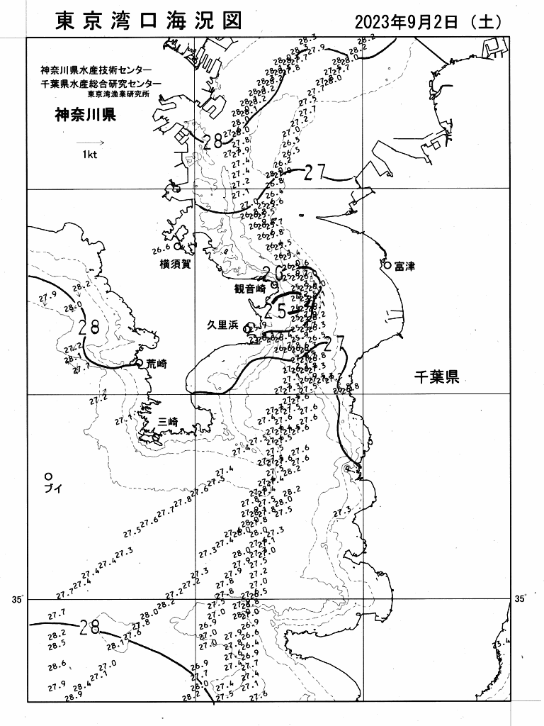 海況図, 東京湾口海況図 検索結果, (水温分布 等を図示)