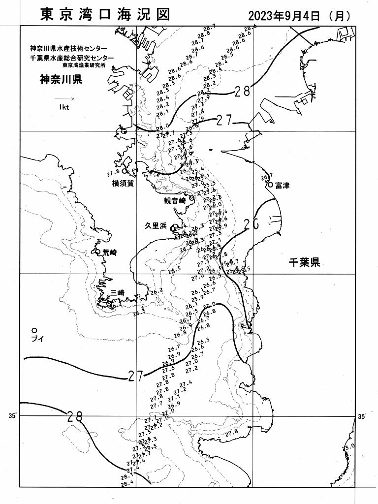 海況図, 東京湾口海況図 検索結果, (水温分布 等を図示)