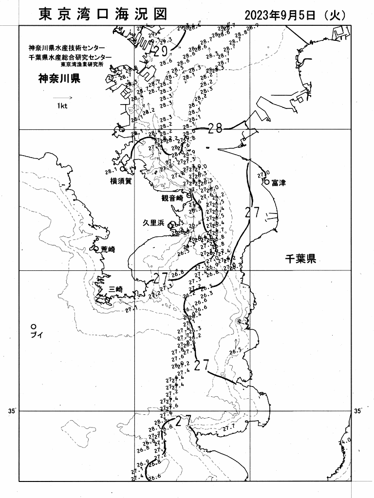 海況図, 東京湾口海況図 検索結果, (水温分布 等を図示)