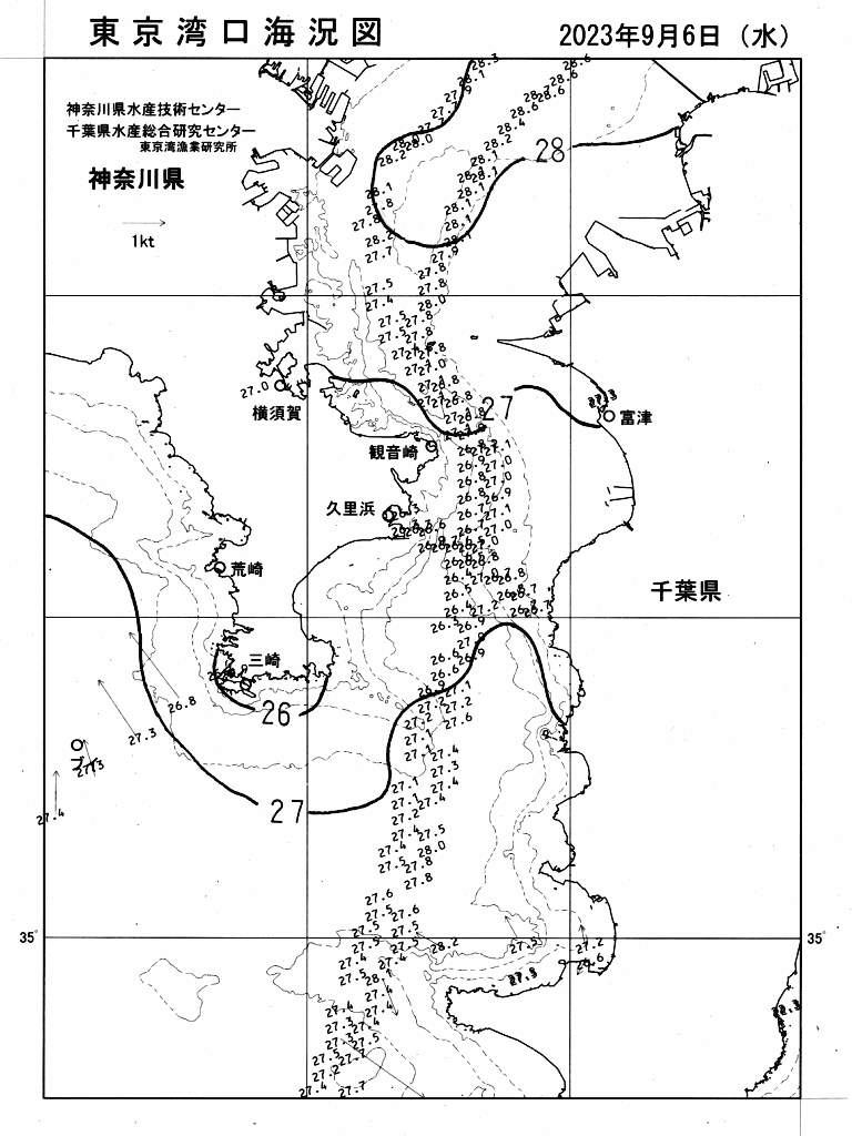 海況図, 東京湾口海況図 検索結果, (水温分布 等を図示)