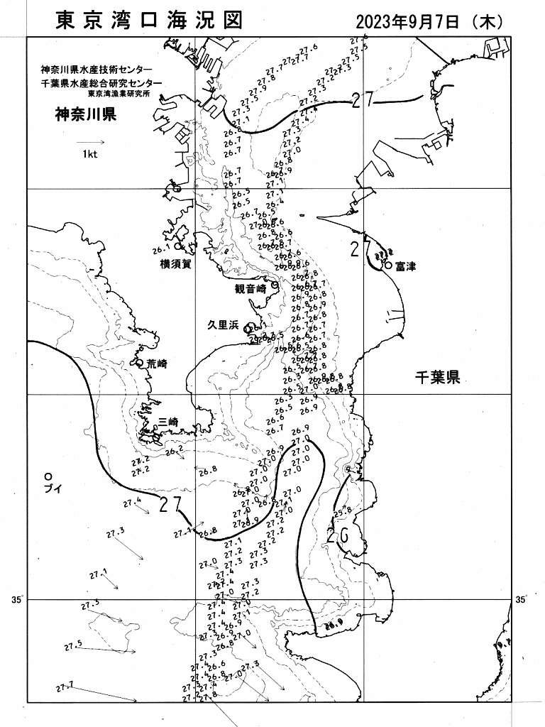 海況図, 東京湾口海況図 検索結果, (水温分布 等を図示)