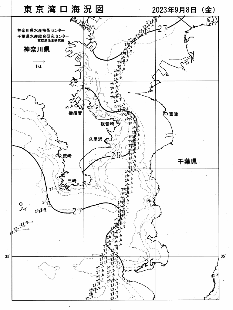 海況図, 東京湾口海況図 検索結果, (水温分布 等を図示)