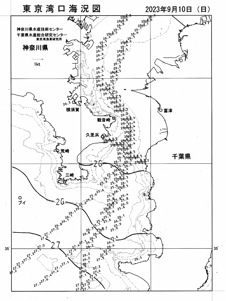 海況図, 東京湾口海況図 検索結果, (水温分布 等を図示)