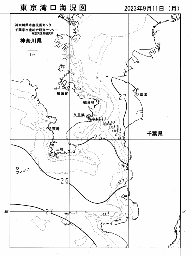 海況図, 東京湾口海況図 検索結果, (水温分布 等を図示)