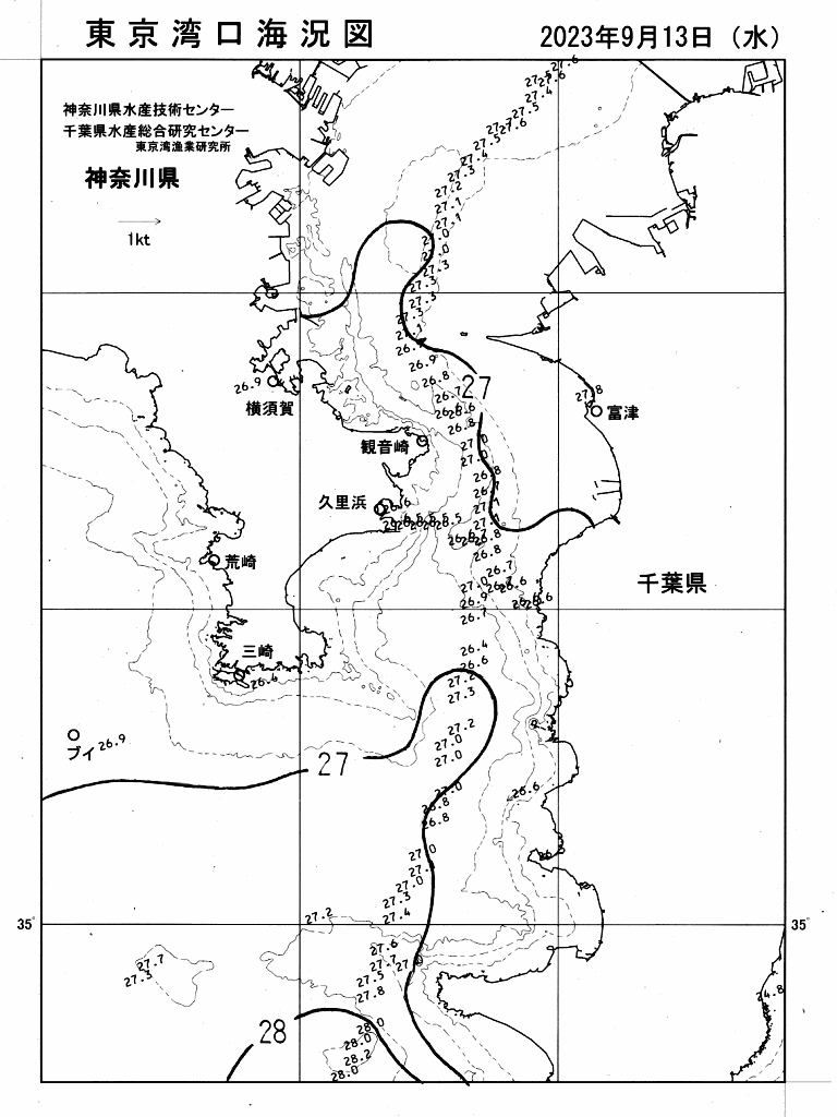 海況図, 東京湾口海況図 検索結果, (水温分布 等を図示)