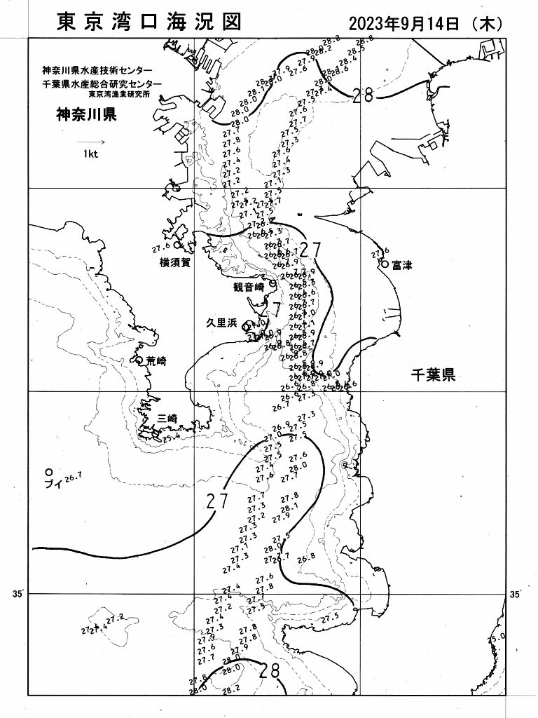 海況図, 東京湾口海況図 検索結果, (水温分布 等を図示)