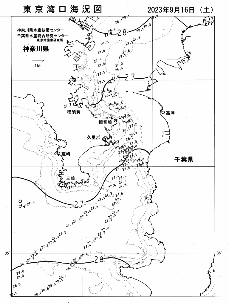 海況図, 東京湾口海況図 検索結果, (水温分布 等を図示)