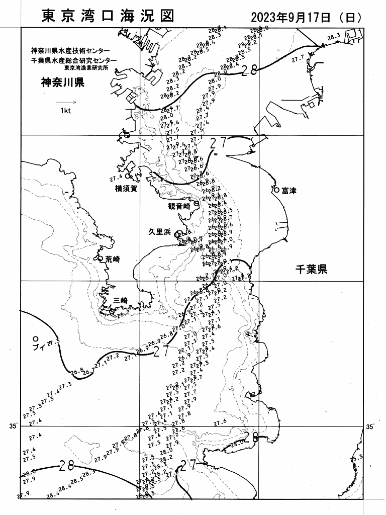 海況図, 東京湾口海況図 検索結果, (水温分布 等を図示)