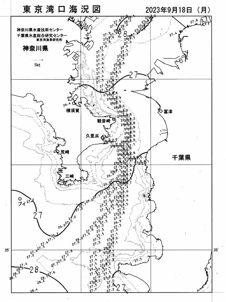 海況図, 東京湾口海況図 検索結果, (水温分布 等を図示)