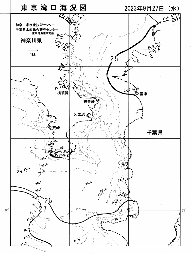 海況図, 東京湾口海況図 検索結果, (水温分布 等を図示)