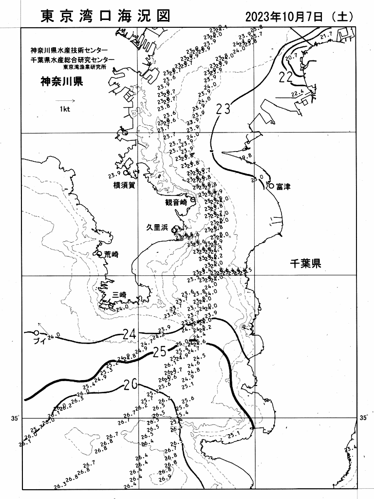 海況図, 東京湾口海況図 検索結果, (水温分布 等を図示)