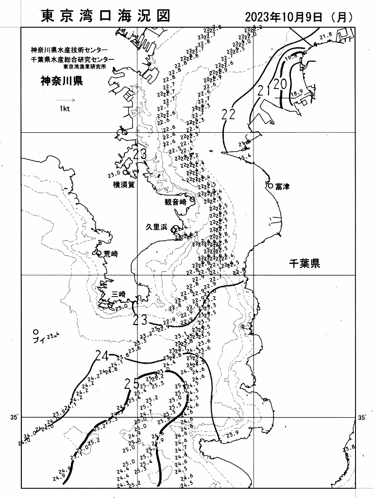 海況図, 東京湾口海況図 検索結果, (水温分布 等を図示)
