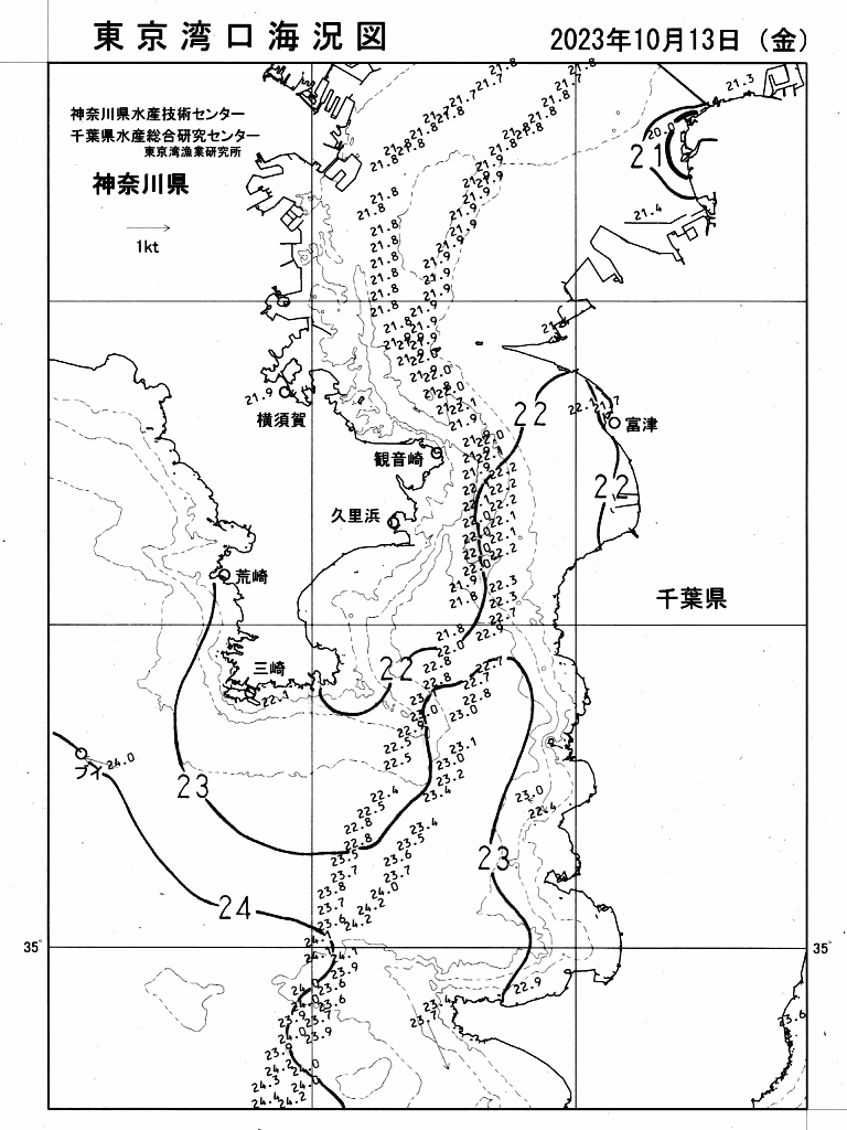 海況図, 東京湾口海況図 検索結果, (水温分布 等を図示)