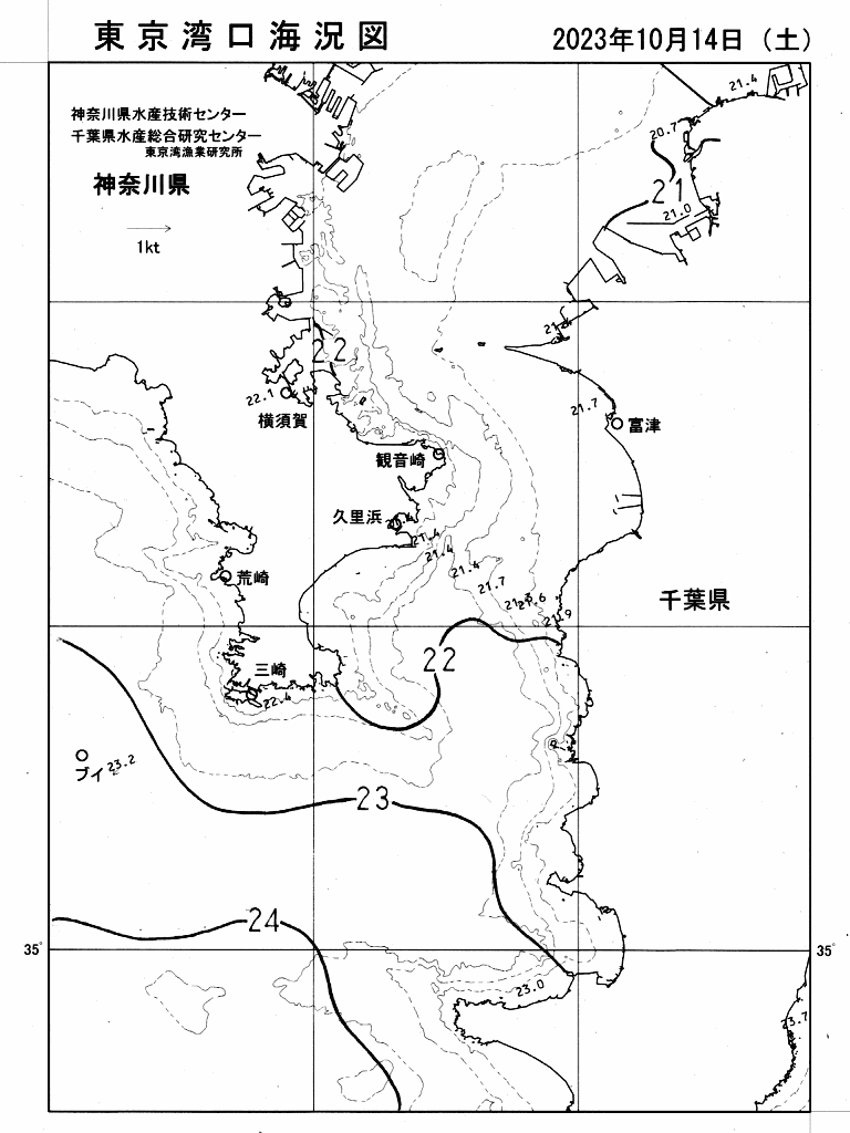 海況図, 東京湾口海況図 検索結果, (水温分布 等を図示)