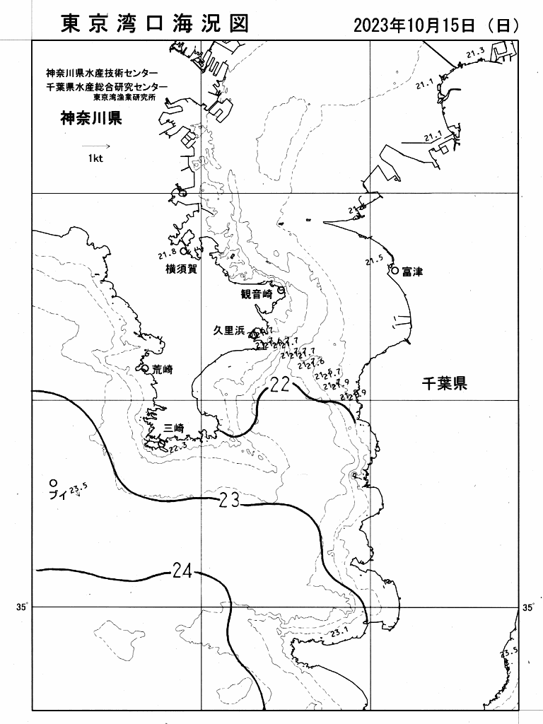 海況図, 東京湾口海況図 検索結果, (水温分布 等を図示)