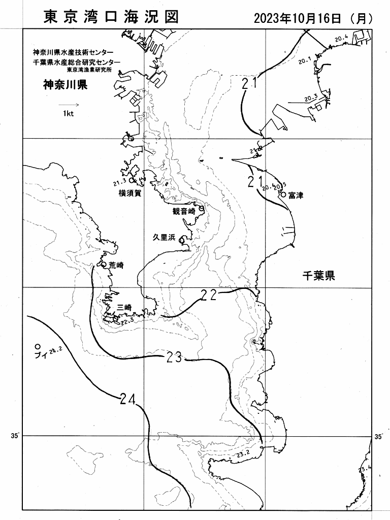 海況図, 東京湾口海況図 検索結果, (水温分布 等を図示)