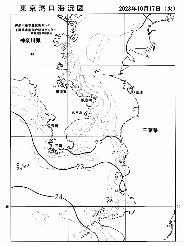 海況図, 東京湾口海況図 検索結果, (水温分布 等を図示)