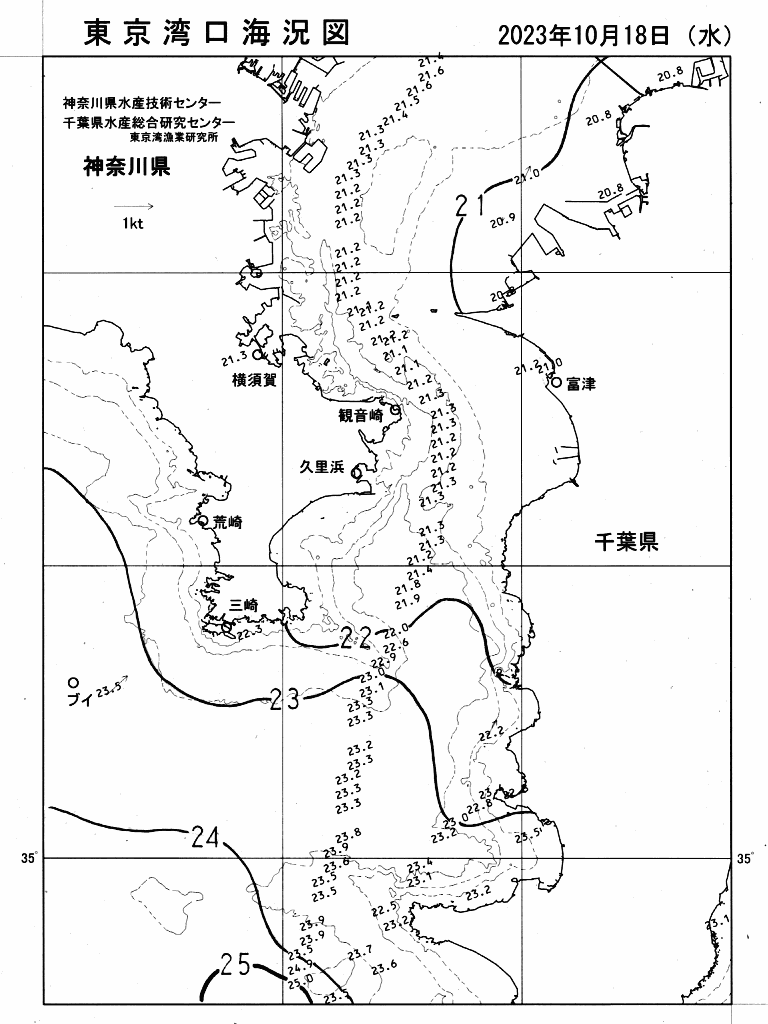 海況図, 東京湾口海況図 検索結果, (水温分布 等を図示)