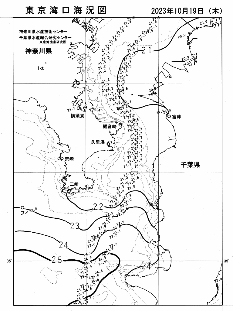 海況図, 東京湾口海況図 検索結果, (水温分布 等を図示)
