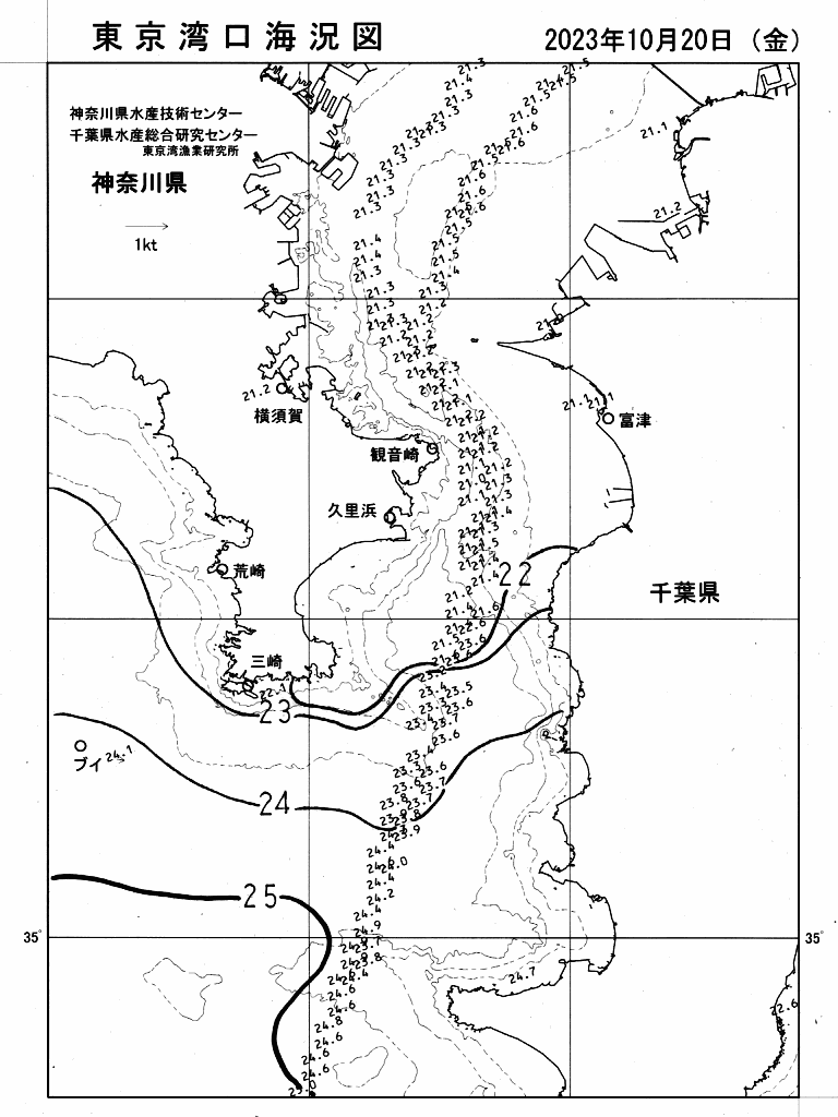 海況図, 東京湾口海況図 検索結果, (水温分布 等を図示)