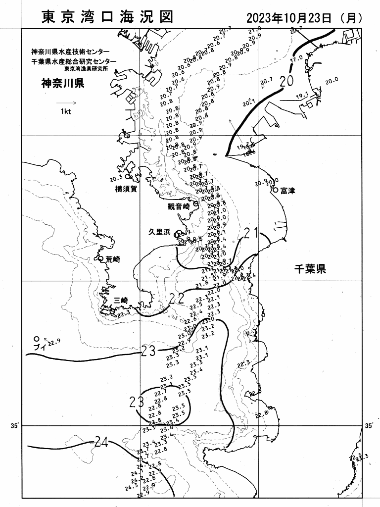 海況図, 東京湾口海況図 検索結果, (水温分布 等を図示)
