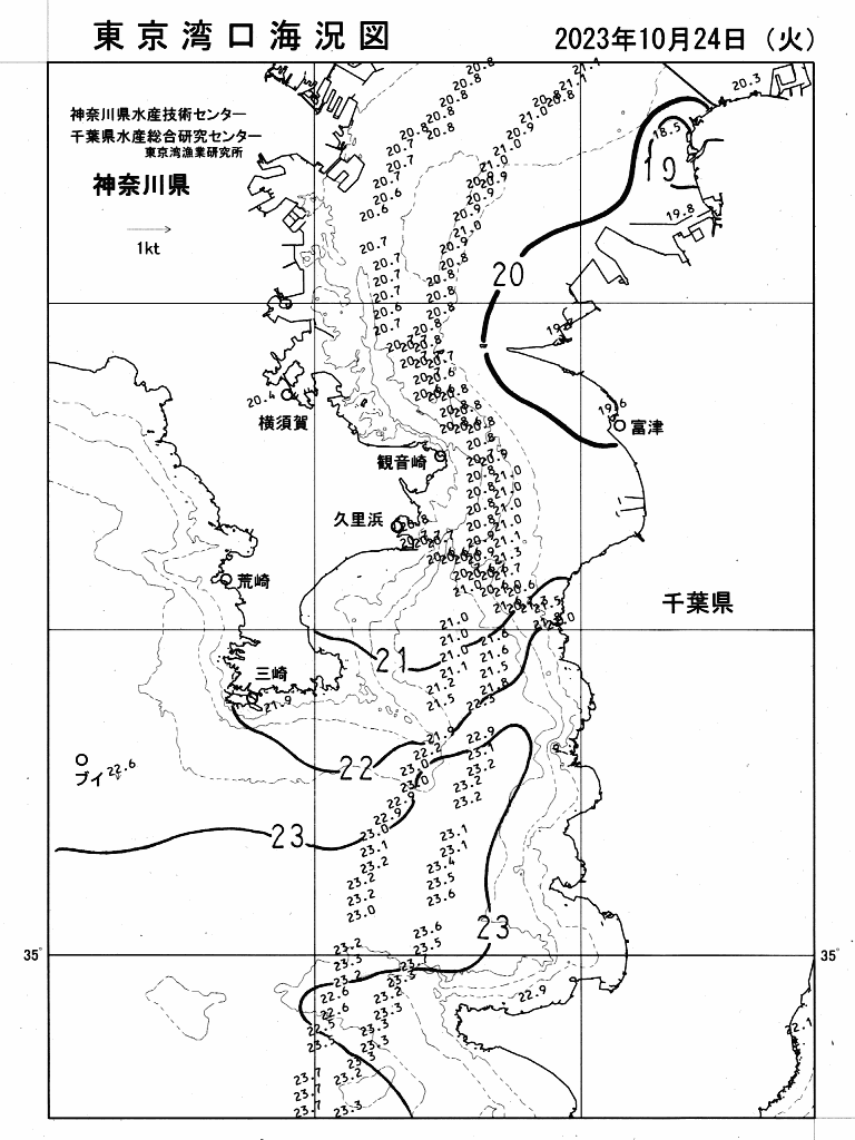 海況図, 東京湾口海況図 検索結果, (水温分布 等を図示)
