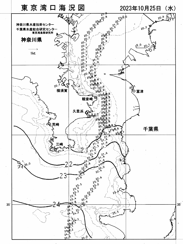 海況図, 東京湾口海況図 検索結果, (水温分布 等を図示)
