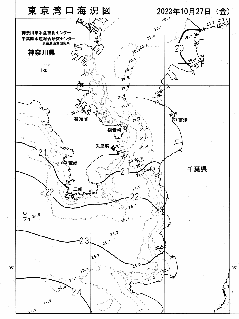 海況図, 東京湾口海況図 検索結果, (水温分布 等を図示)