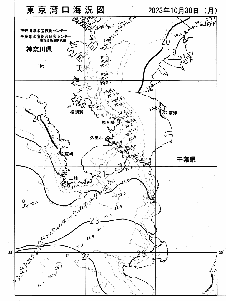 海況図, 東京湾口海況図 検索結果, (水温分布 等を図示)