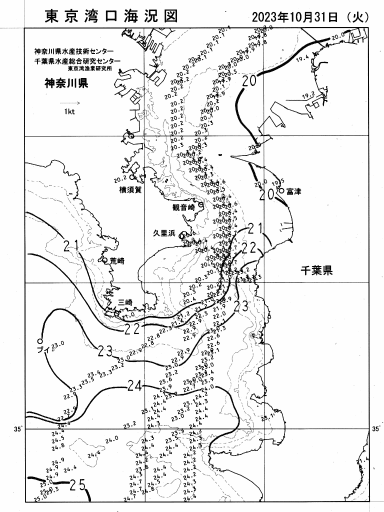 海況図, 東京湾口海況図 検索結果, (水温分布 等を図示)