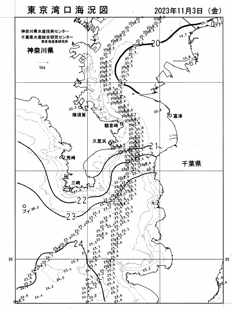 海況図, 東京湾口海況図 検索結果, (水温分布 等を図示)
