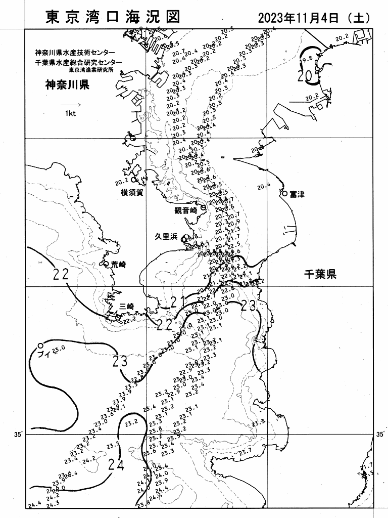 海況図, 東京湾口海況図 検索結果, (水温分布 等を図示)